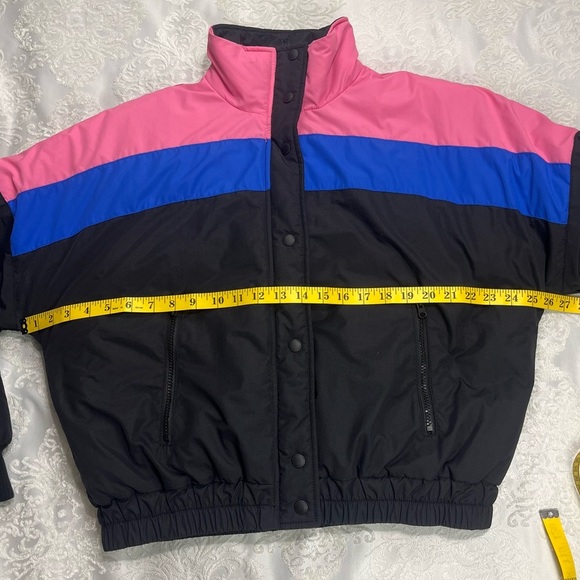 American Eagle Retro Color Block Puffer Jacket In Pink/Blue/Black Size Small - Picture 5 of 9